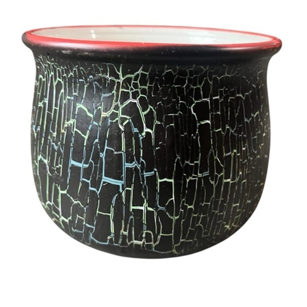 Handcrafted Crackle Design Black, Green Red Ceramic Witches Pot